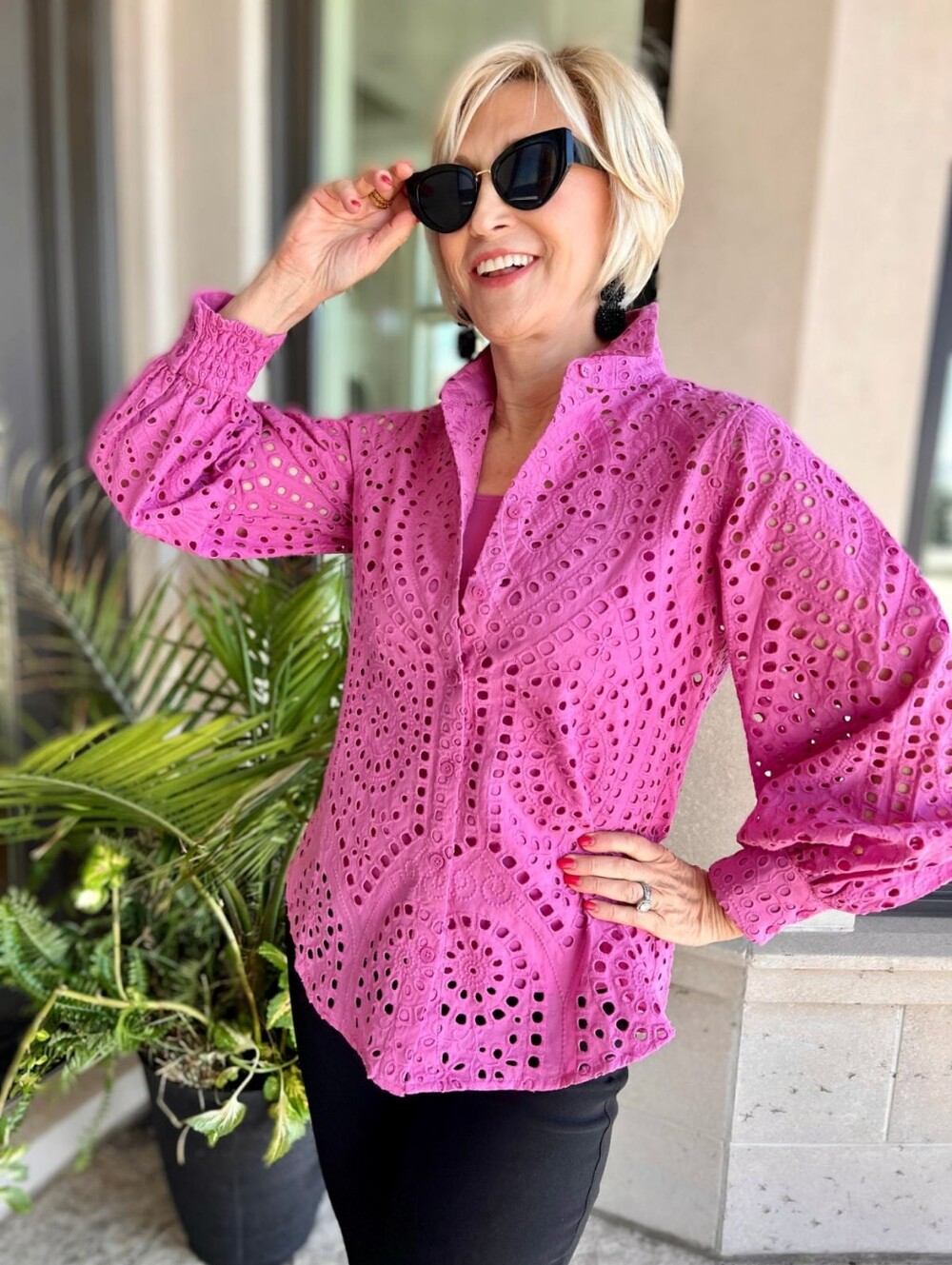 NWT Chico’s L Boho Romantic Resortwear Orchid Pink Eyelet Balloon Sleeve Blouse - Picture 3 of 16